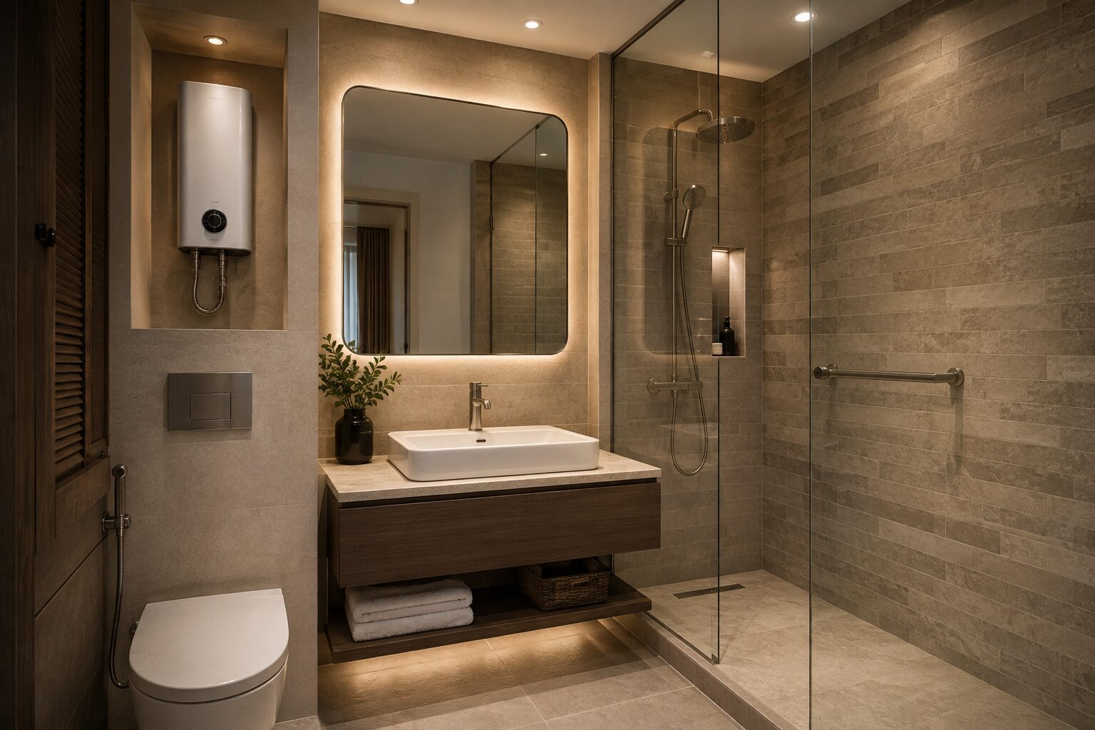 Stylish compact bathroom in a contemporary serviced apartment or boutique aparthotel