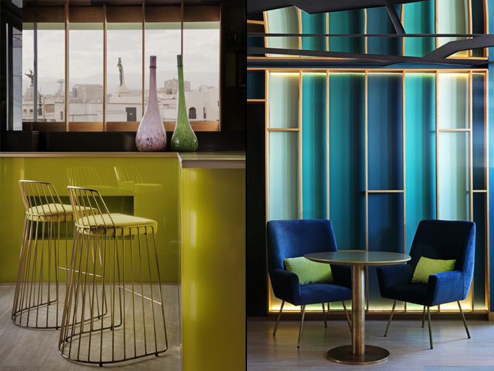 Интерьер яркой гостиницы Sky Lounge Indigo: преобладают бирюзовый и зелёные цвета